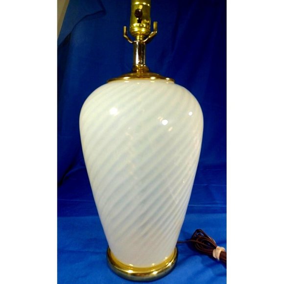 Murano Other - Vtg Mid-Century  Italian Murano Glass Ginger Jar Table Lamp White Swirl 1970s